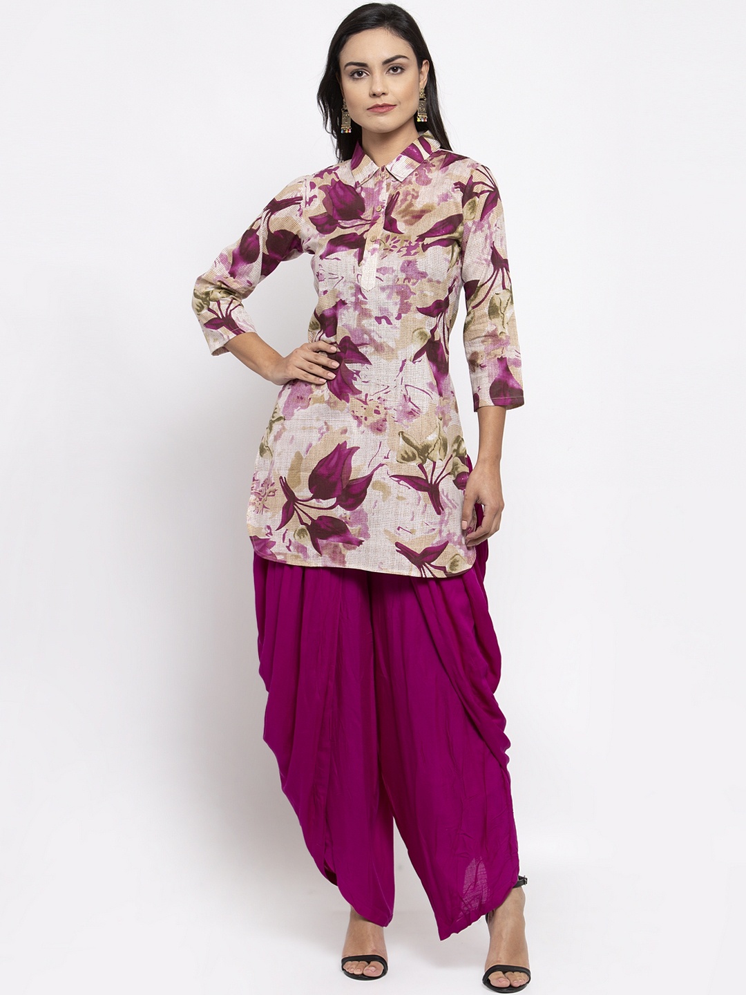 

Jompers Women Purple & Beige Floral Printed Kurti
