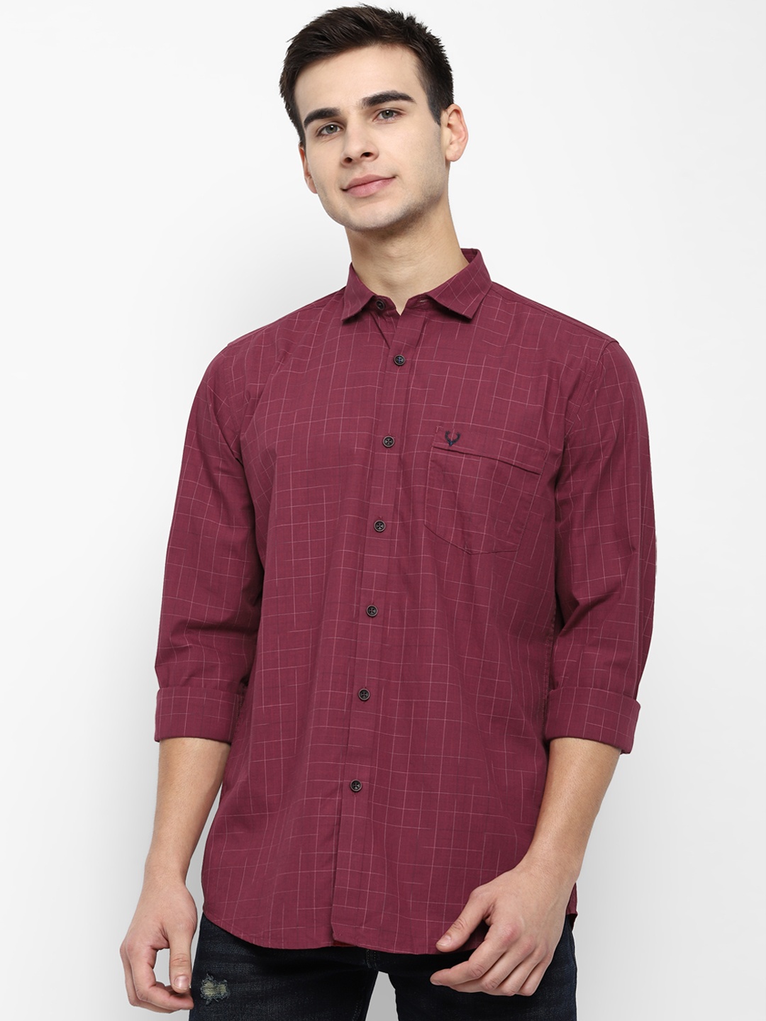 Allen Solly Men Maroon Slim Fit Checked Casual Shirt