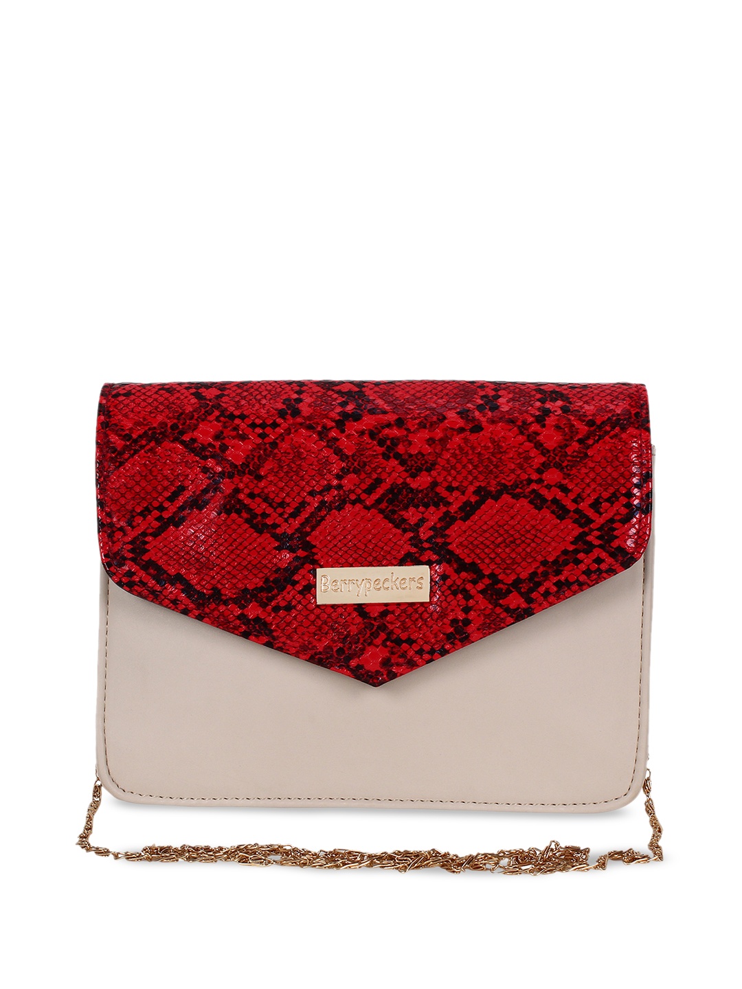 

Berrypeckers Red & Beige Snake Skin Printed Sling Bag