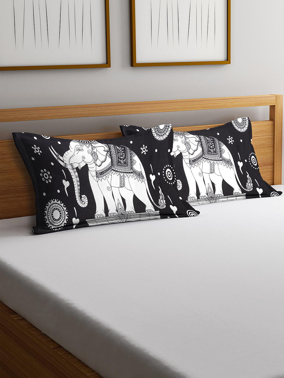 

Rajasthan Decor Set Of 2 Black & White Screen Print Pillow Covers