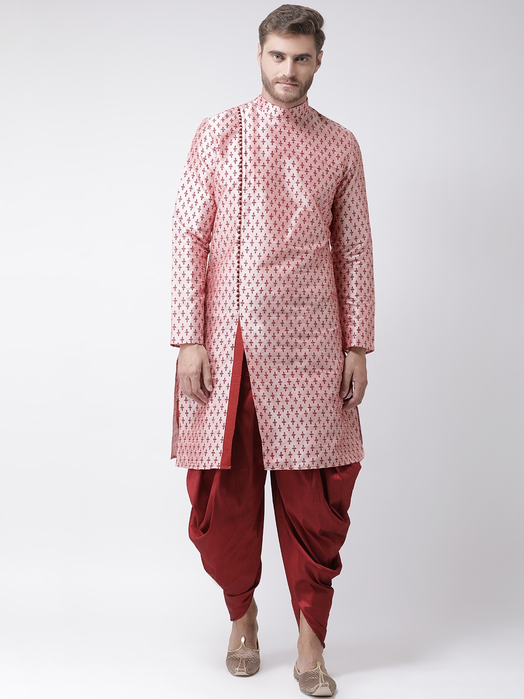 

DEYANN Men Pink Printed Straight Kurta