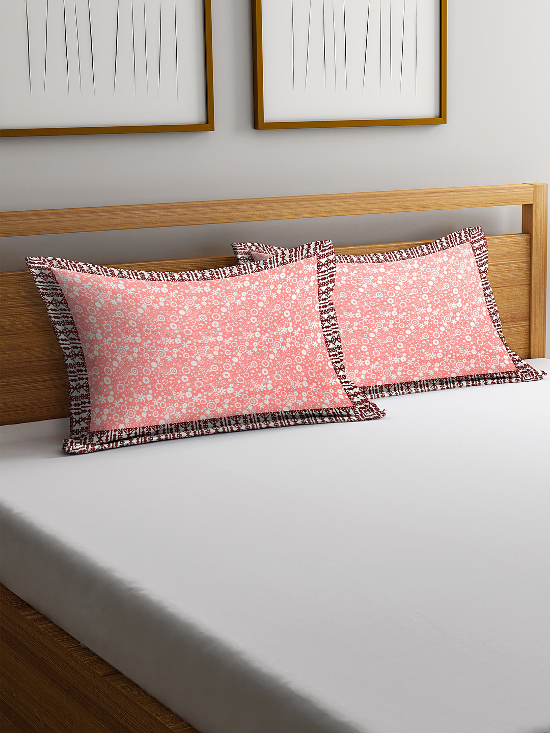 

Rajasthan Decor Set of 2 Peach-Coloured & White Screen Print Pillow Covers