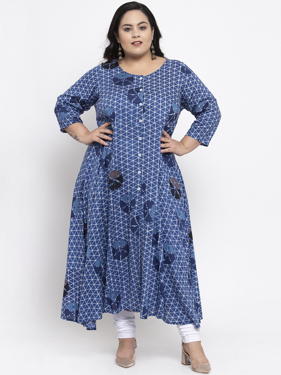 

plusS Women Blue & Off-White Printed A-Line Kurta