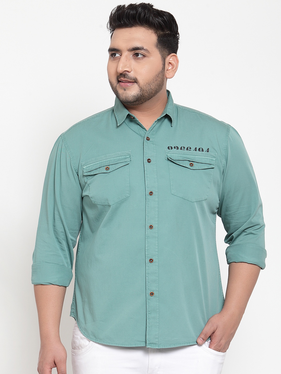 

plusS Men Turquoise Blue Regular Fit Solid Casual Shirt