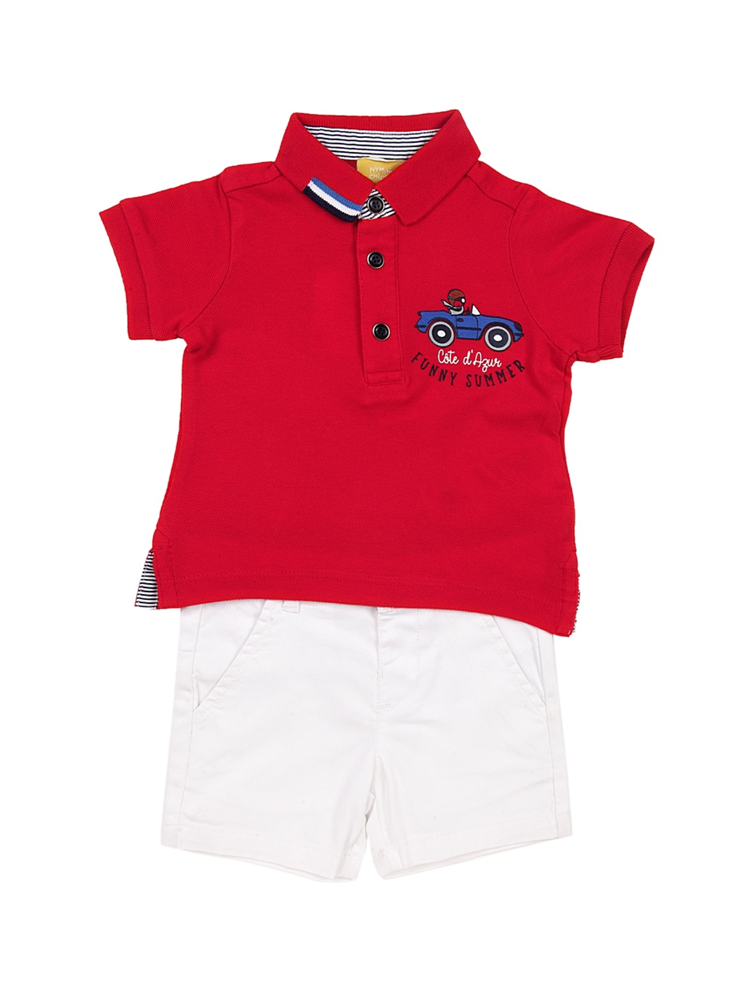 

Chicco Boys Red & White Solid T-shirt with Shorts