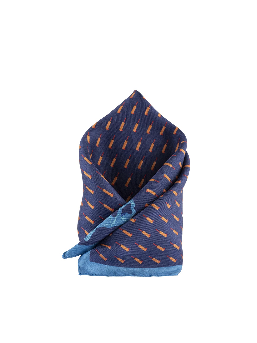 

The Tie Hub Navy Blue & Orange Printed Silk Pocket Square