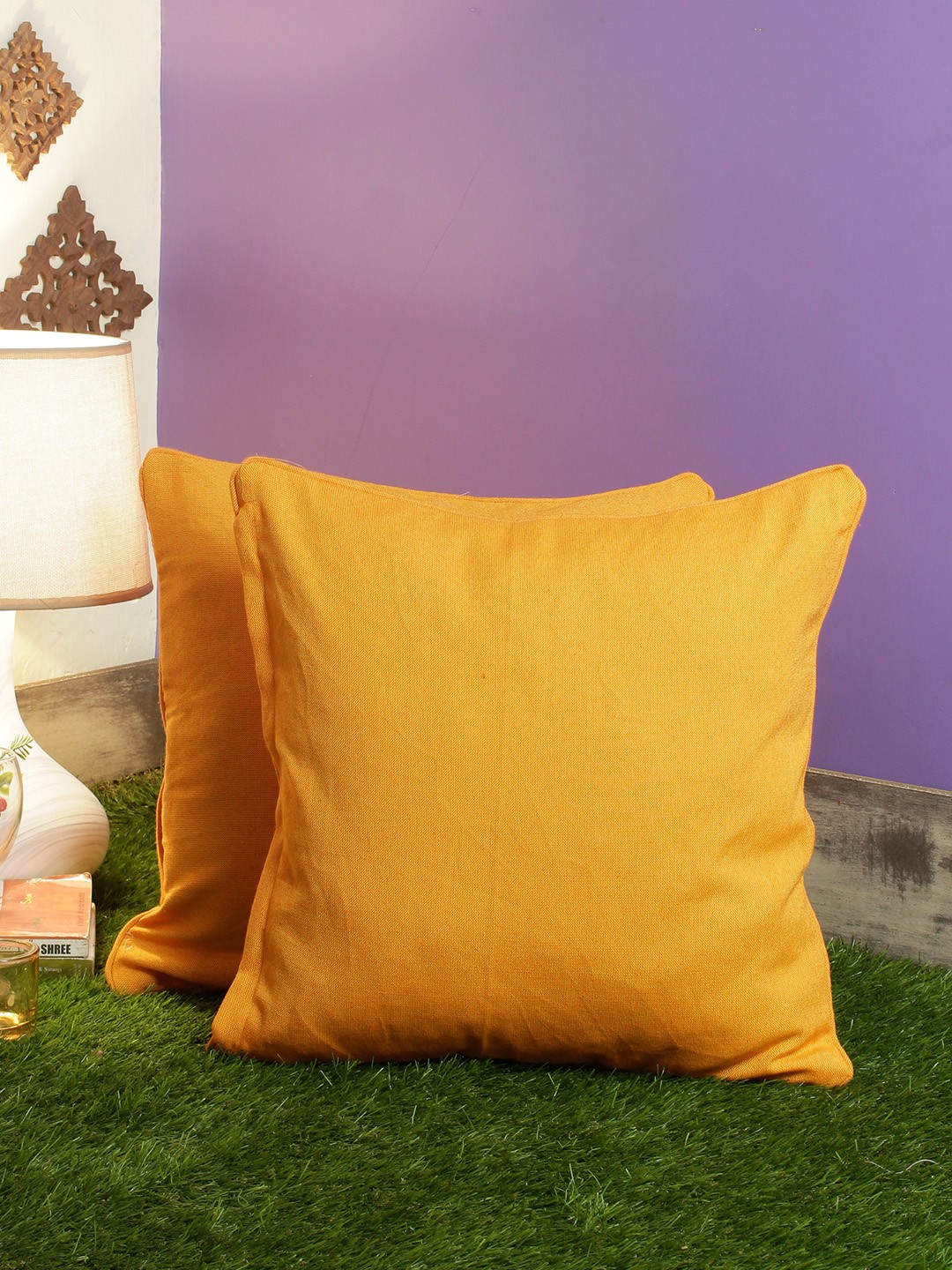 

Soumya Orange Set of 2 Solid Square Cushion Covers