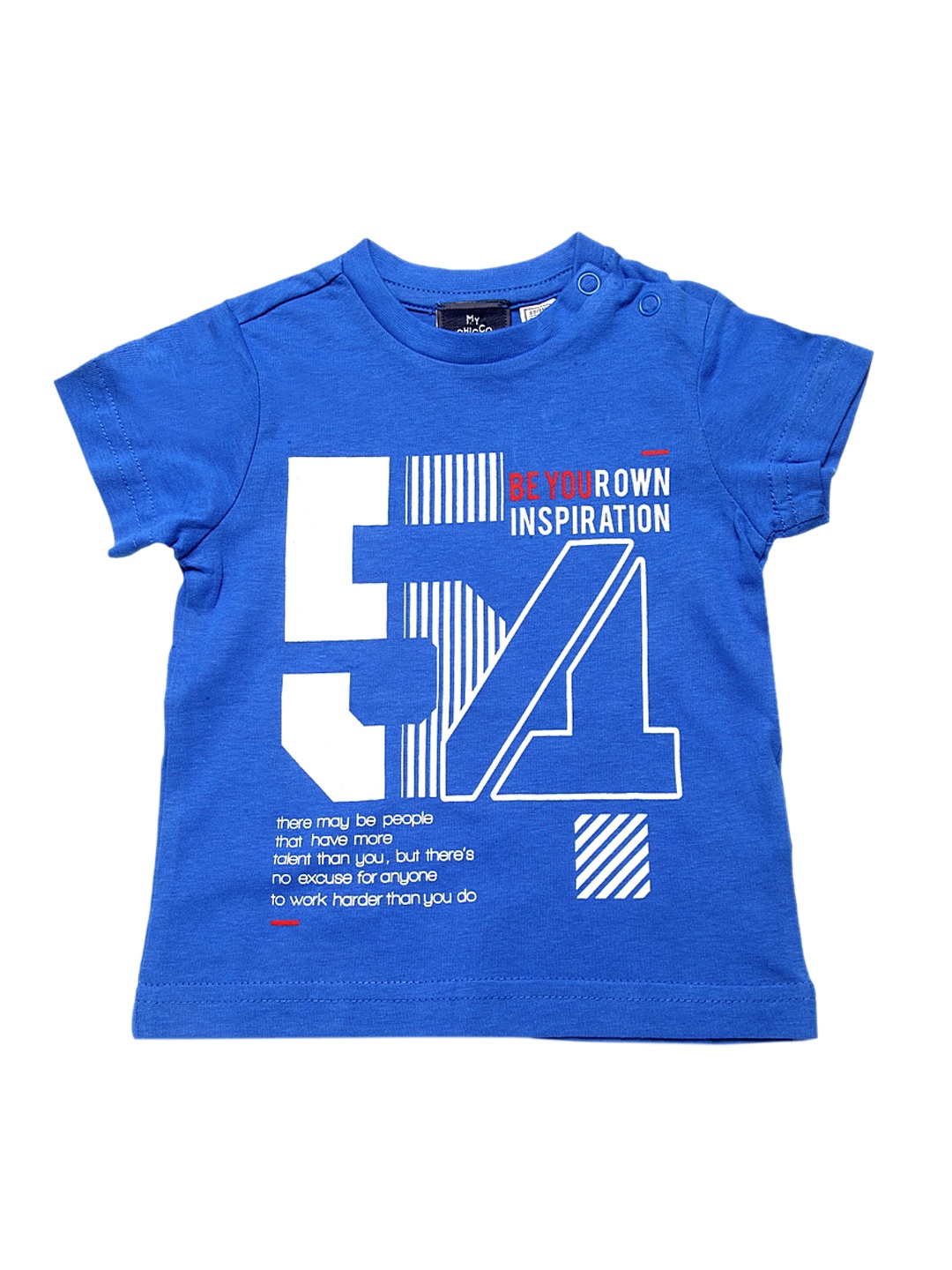 Chicco Boys Blue White Printed Round Neck Pure Cotton T-shirt