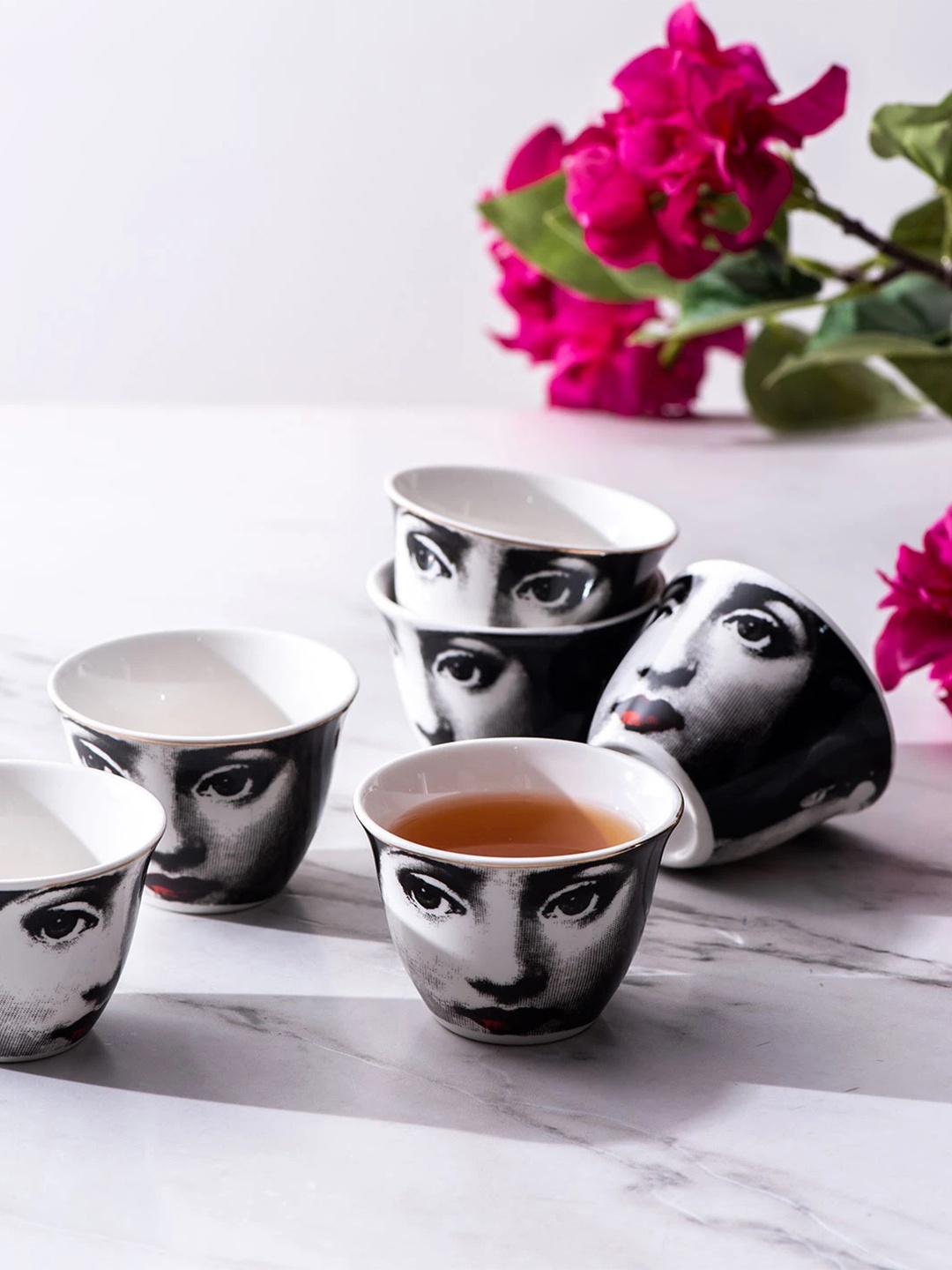 

THEDECORKART Set of 12 Printed Ceramic The Woman Tea Cups, Black