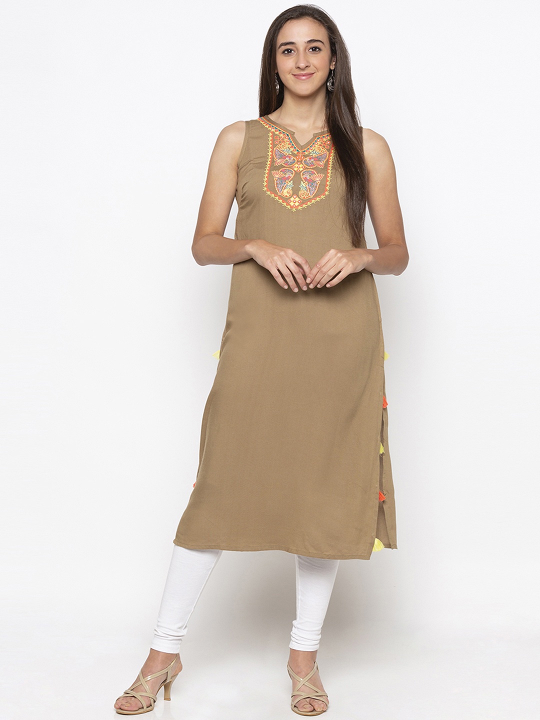 

Globus Women Beige Yoke Design Straight Kurta