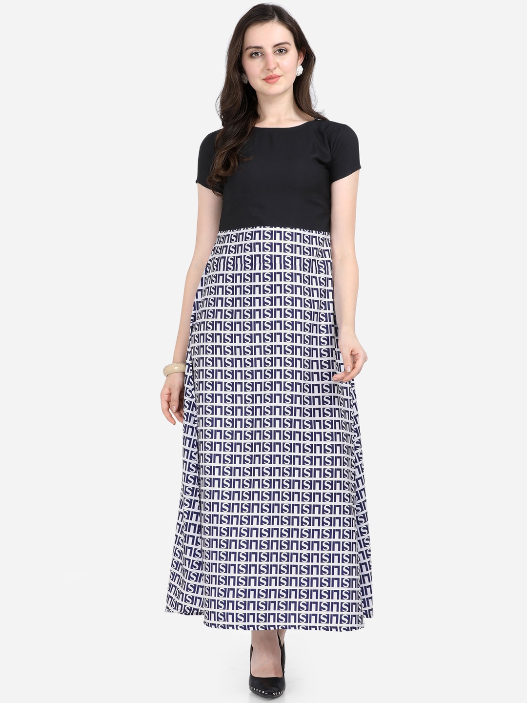 

Florence Women Black & White Printed Maxi Dress