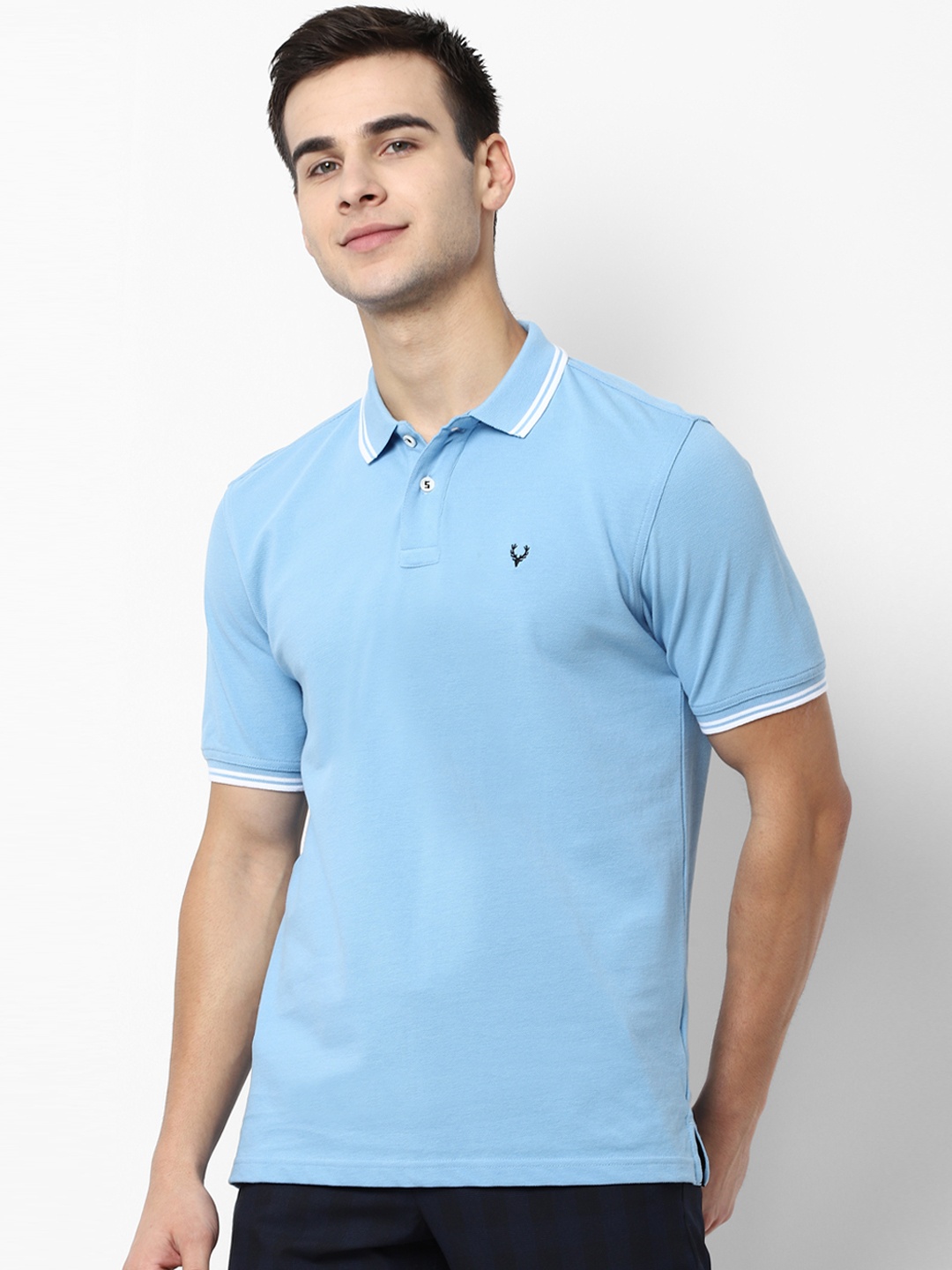 

Allen Solly Men Blue Solid Polo Collar Pure Cotton T-shirt