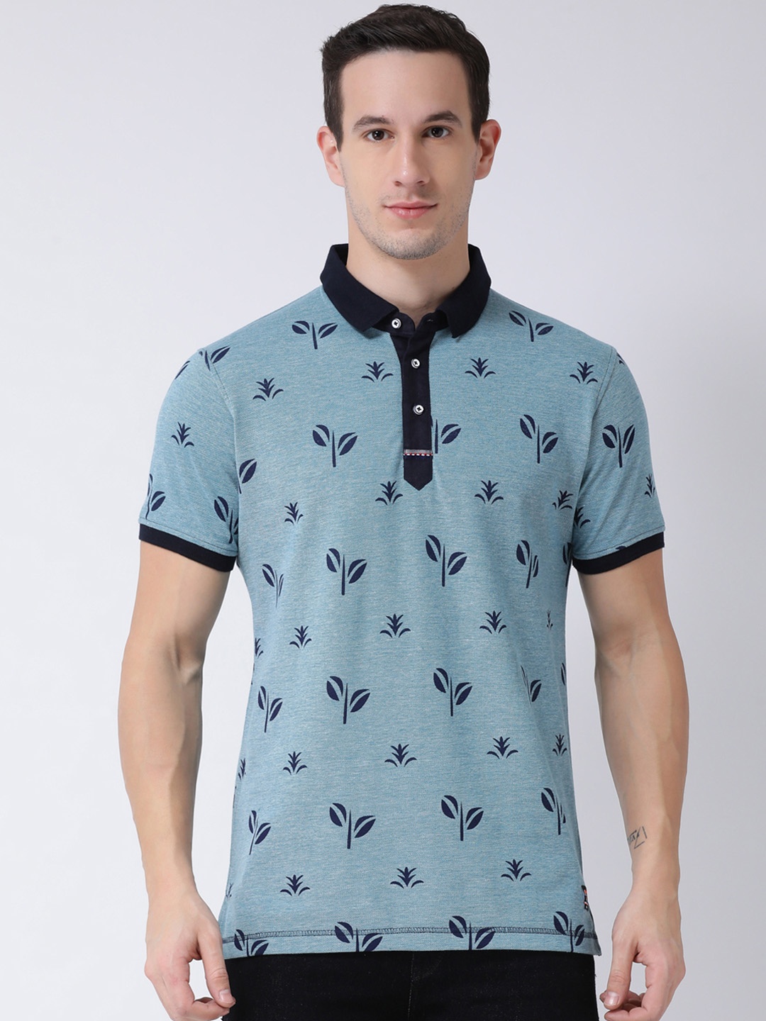 

Club York Men Blue Printed Polo Collar T-shirt