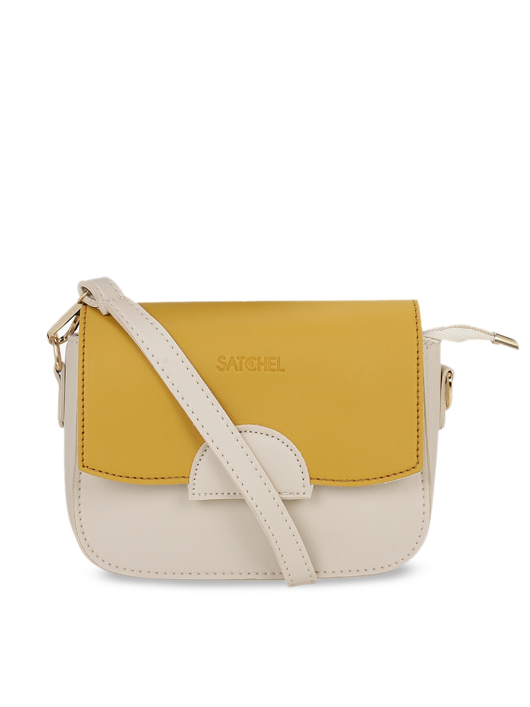 

Satchel Bags White & Mustard Yellow Colourblocked Sling Bag