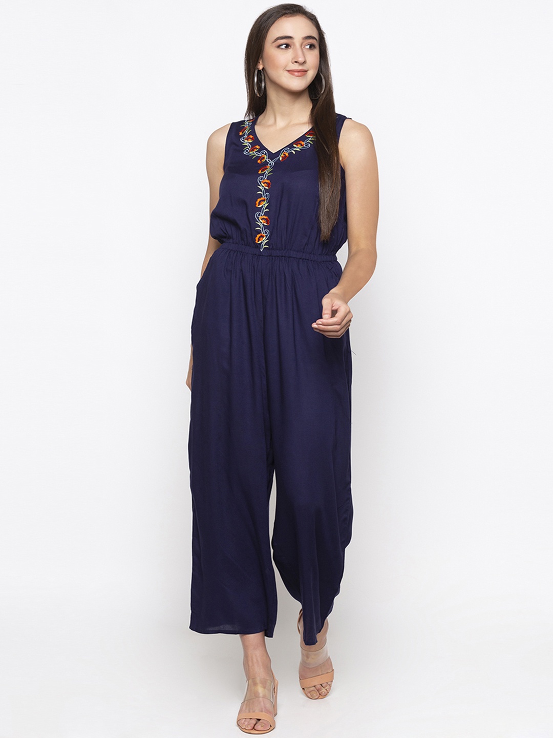 

Globus Women Navy Blue Embroidered Basic Jumpsuit
