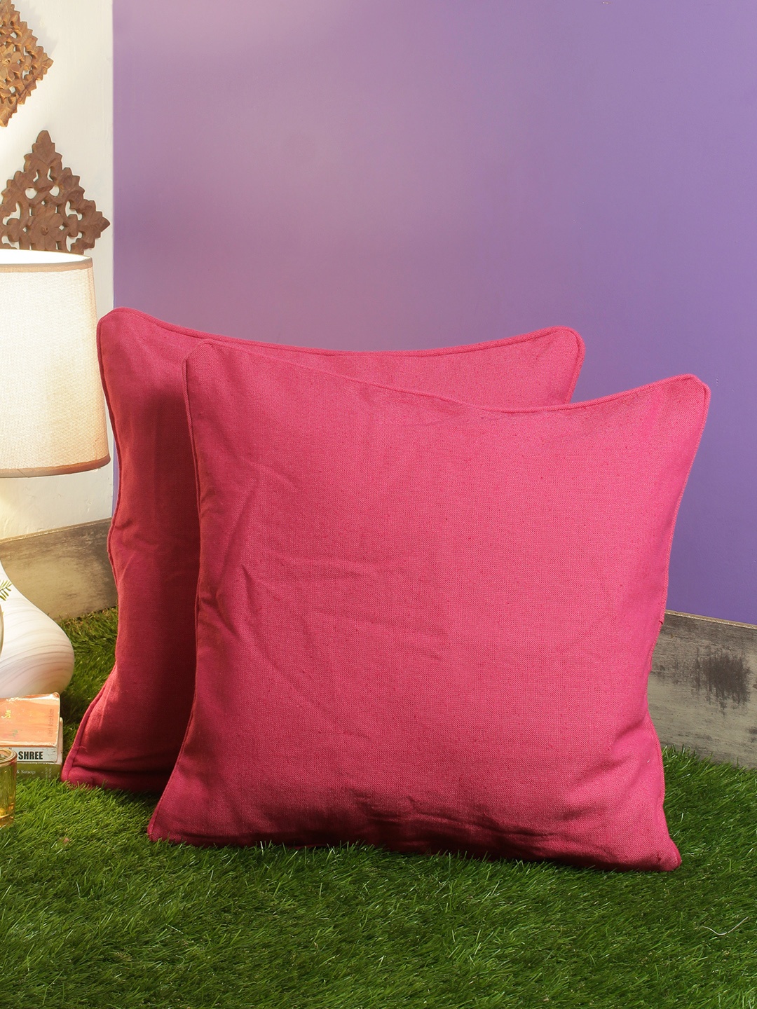 

Soumya Pink Set of 2 Solid Square Cushion Covers