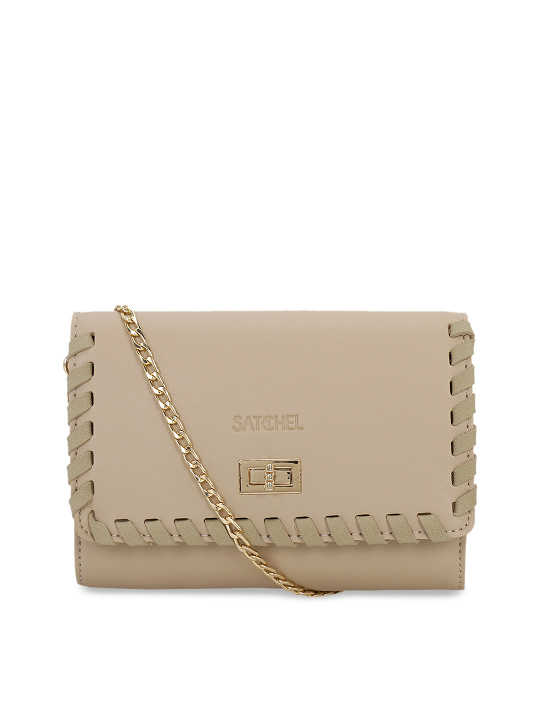

Satchel Bags Cream-Coloured Solid Sling Bag