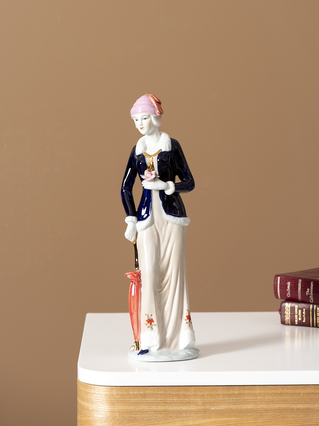 

THEDECORKART Cream-Coloured & Blue Victorian Lady Fine Porcelain Showpiece Figurine
