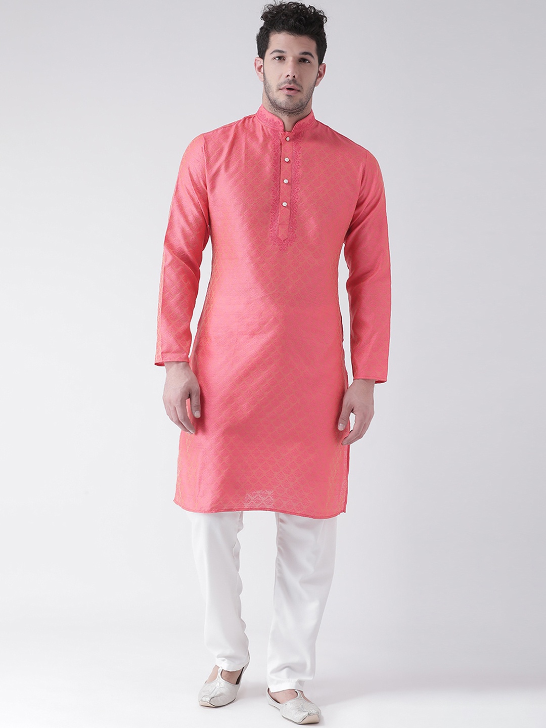 

SG LEMAN Men Pink & White Self Design Kurta with Pyjamas