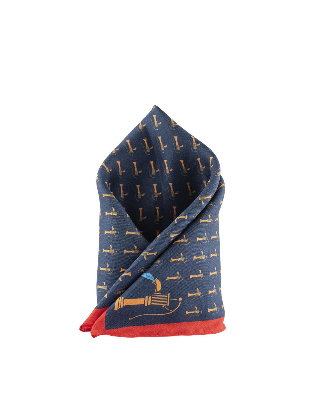 

The Tie Hub Navy Blue & Yellow Printed Silk Pocket Square
