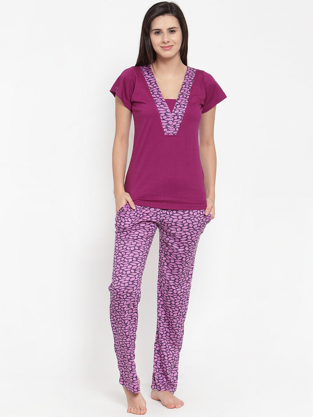 

Claura Women Purple Solid Night suit