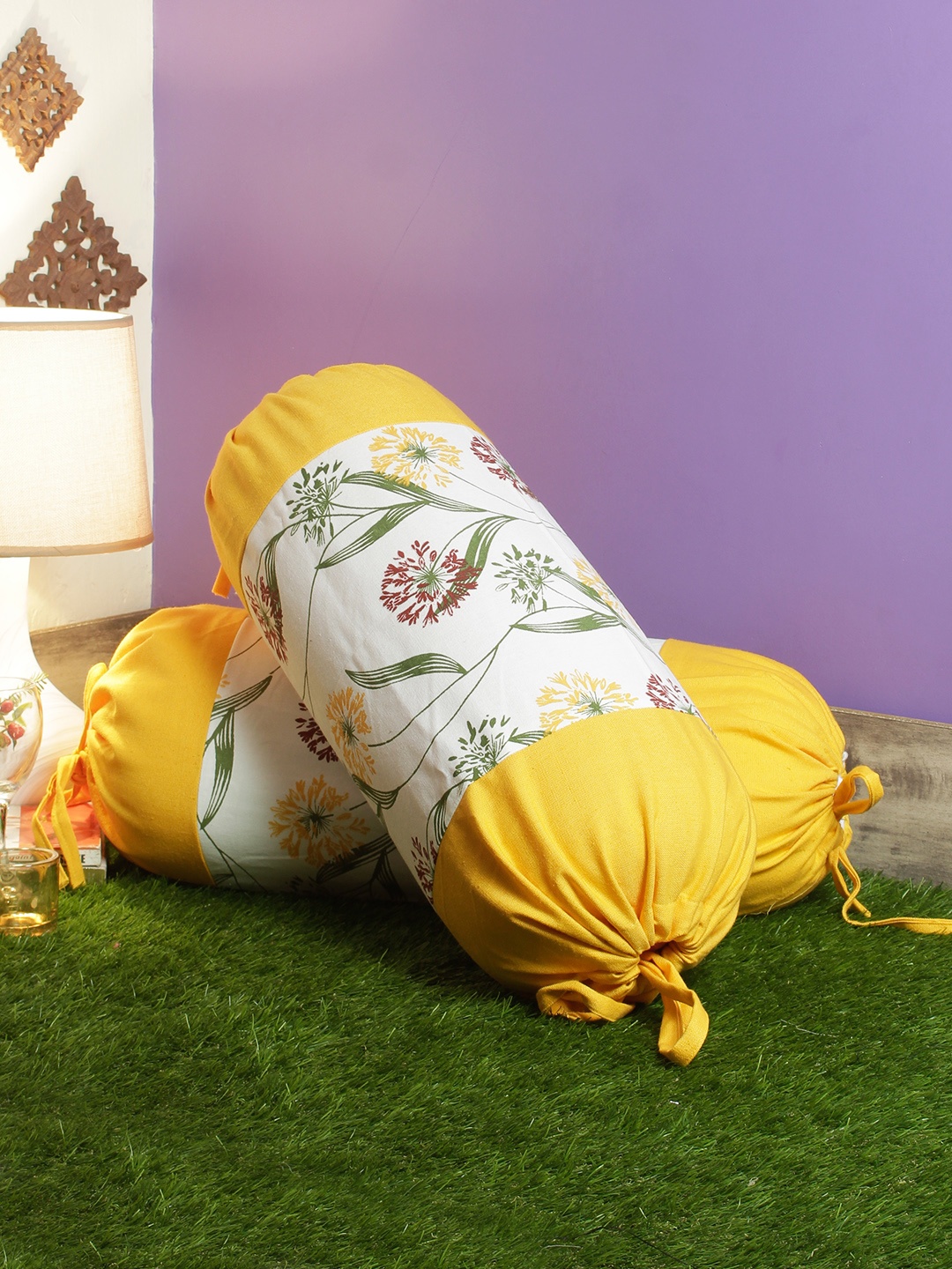 

Soumya Set of 2 Yellow & White Floral Printed Bolster Covers