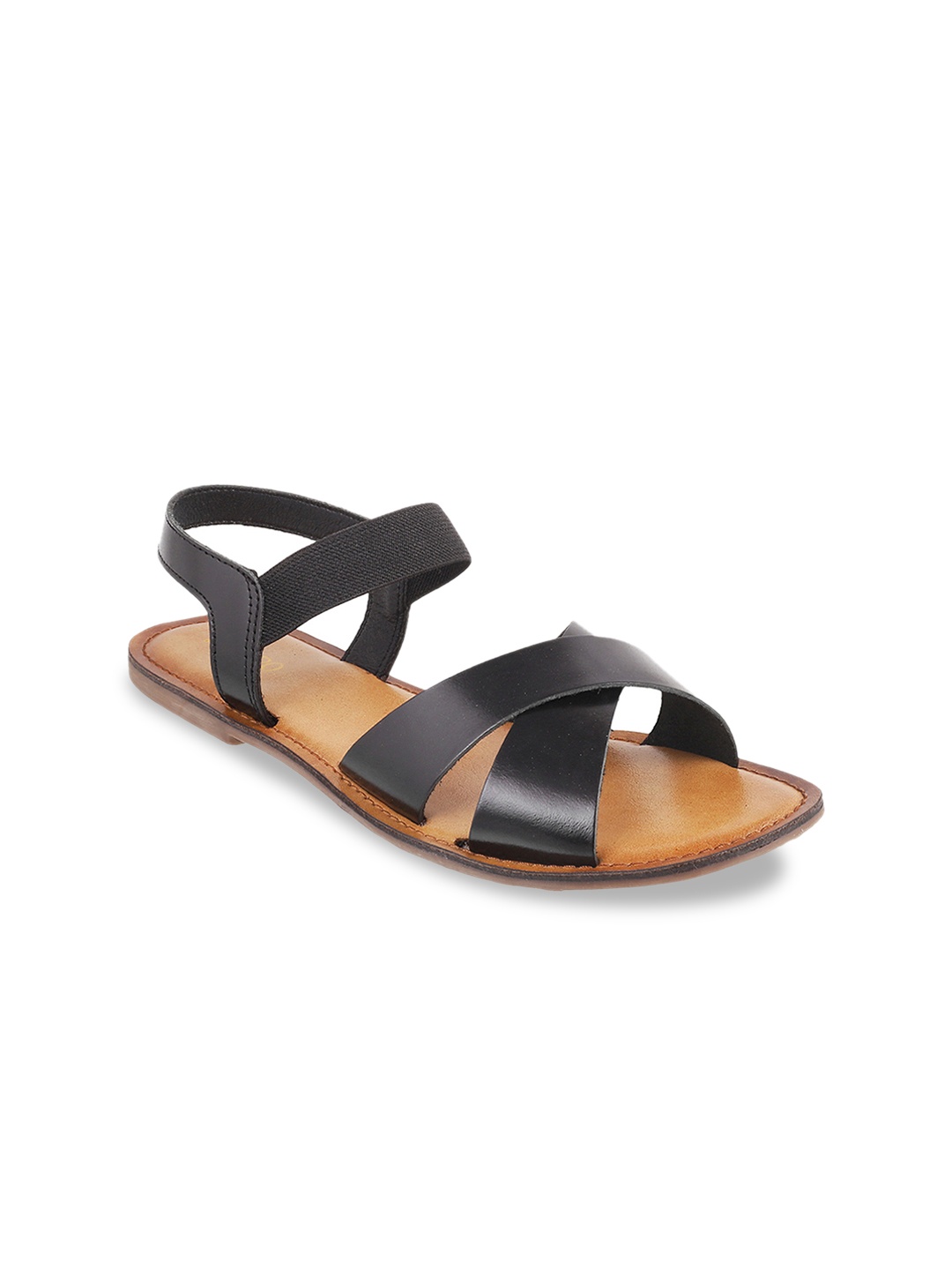 

Metro Women Black Solid Leather Open Toe Flats