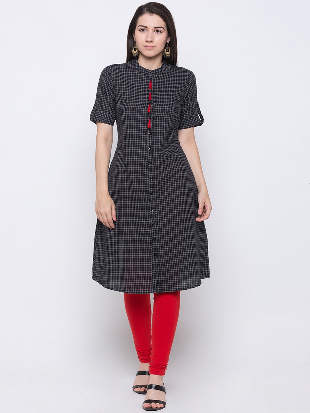 

Globus Women Black & White Checked A-Line Kurta