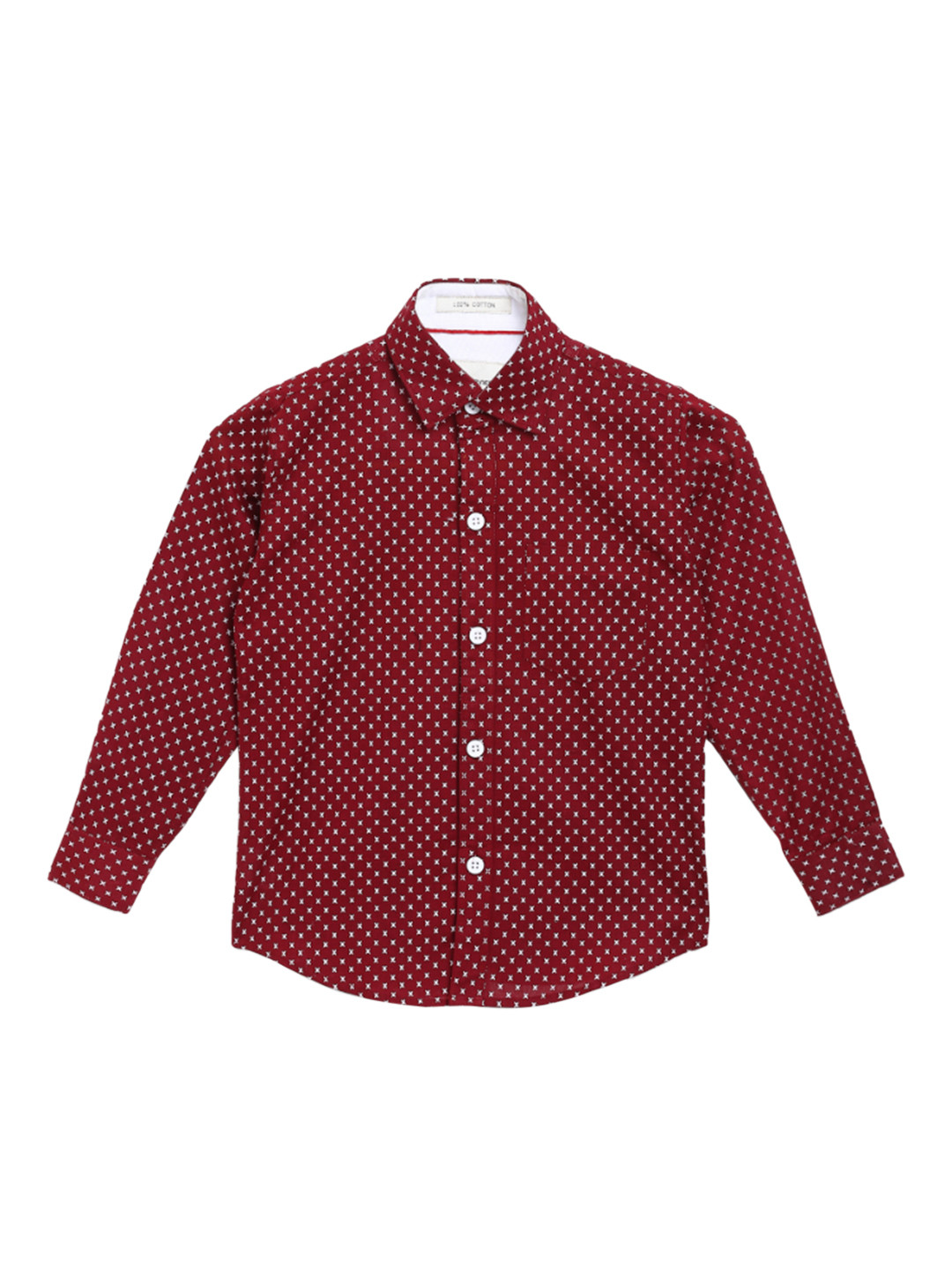

Aj DEZInES Boys Maroon & White Regular Fit Printed Casual Shirt