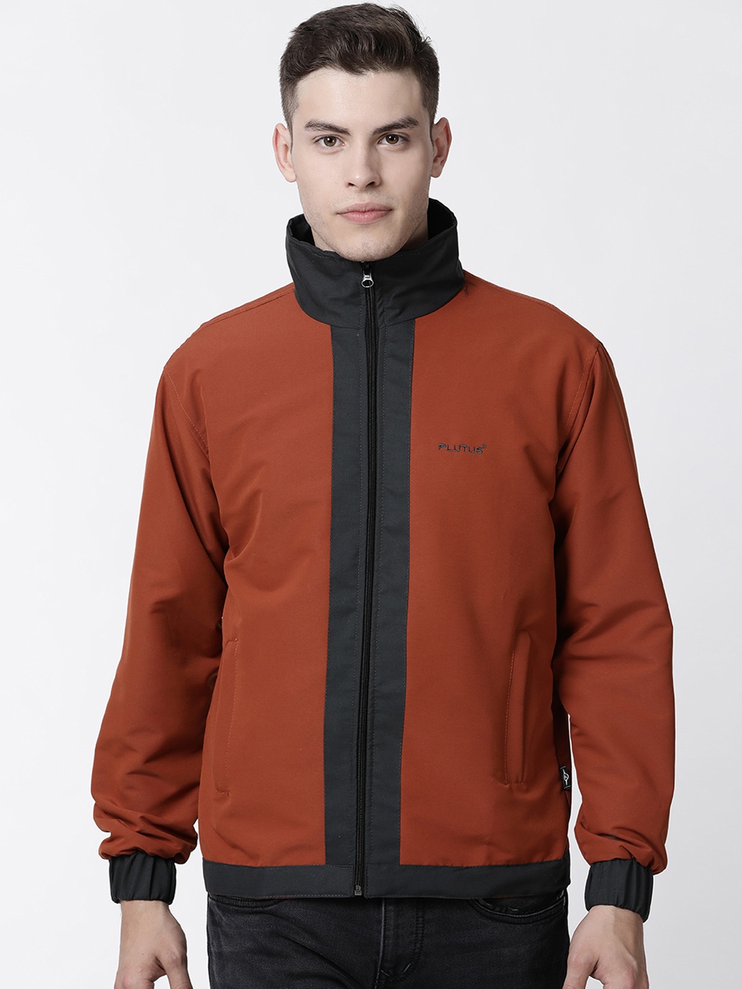 

Plutus Women Maroon & Black Colourblocked Water Resistant Padded Jacket