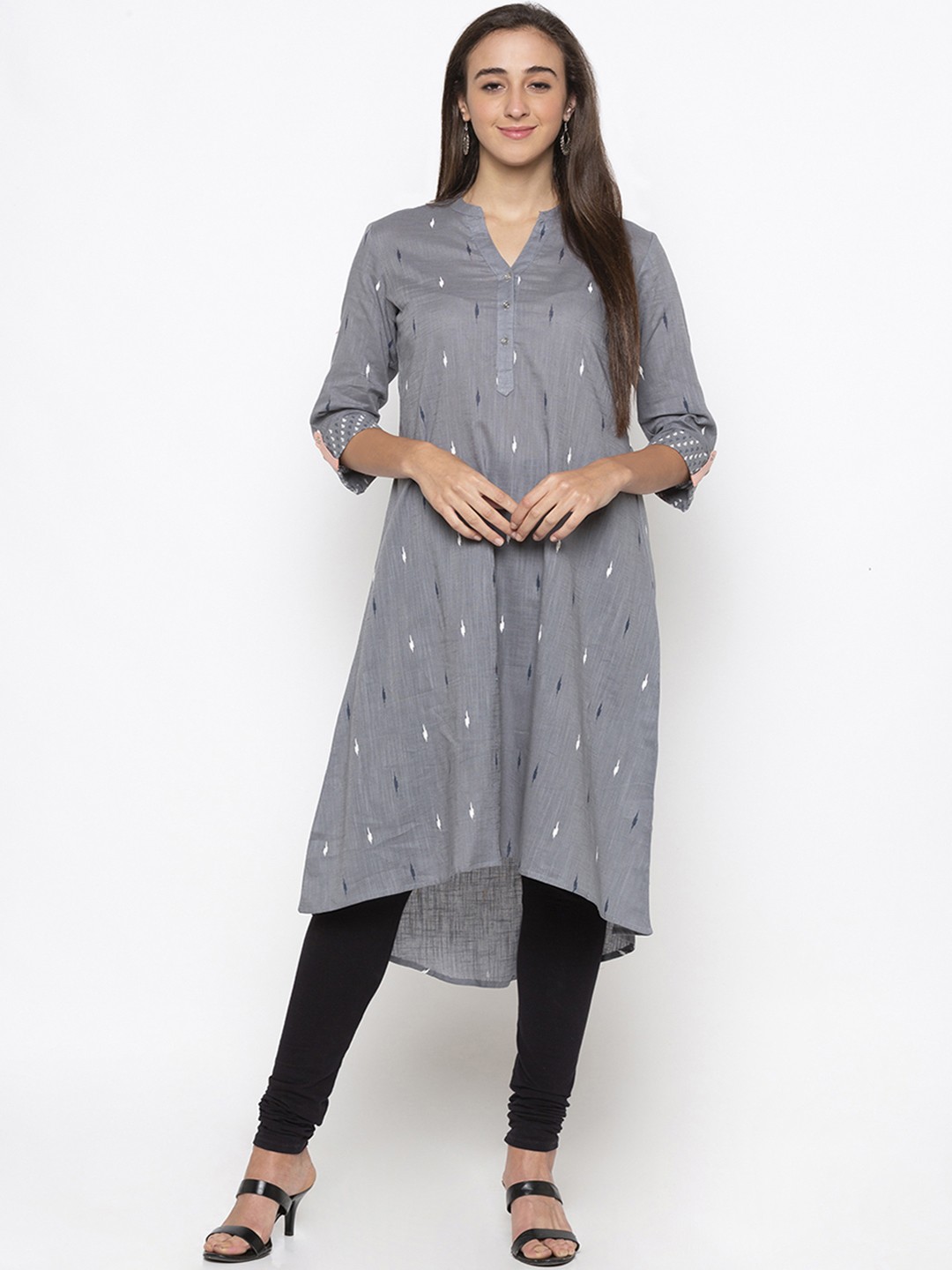 

Globus Women Grey & White Printed A-Line Kurta
