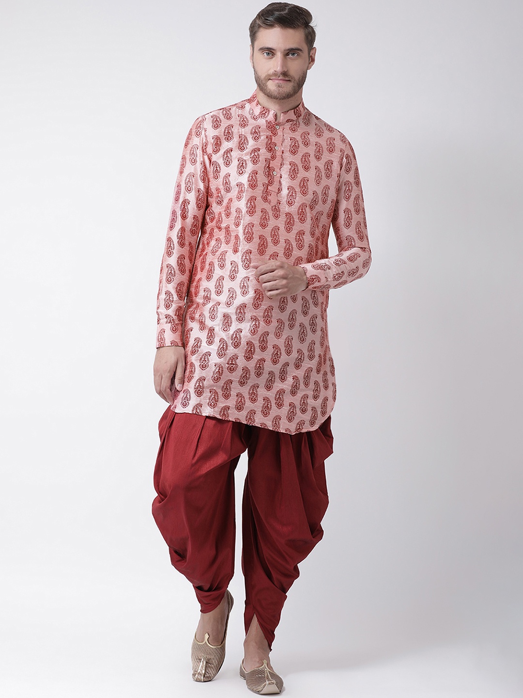 

DEYANN Men Pink & Maroon Printed Kurta with Patiala
