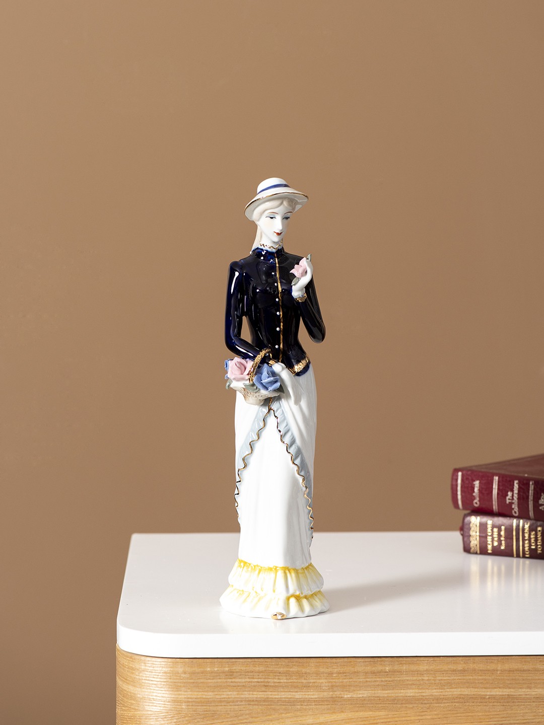 

THEDECORKART Unisex Gold-Toned & White Hand-painted Victorian Lady Figurine Showpiece