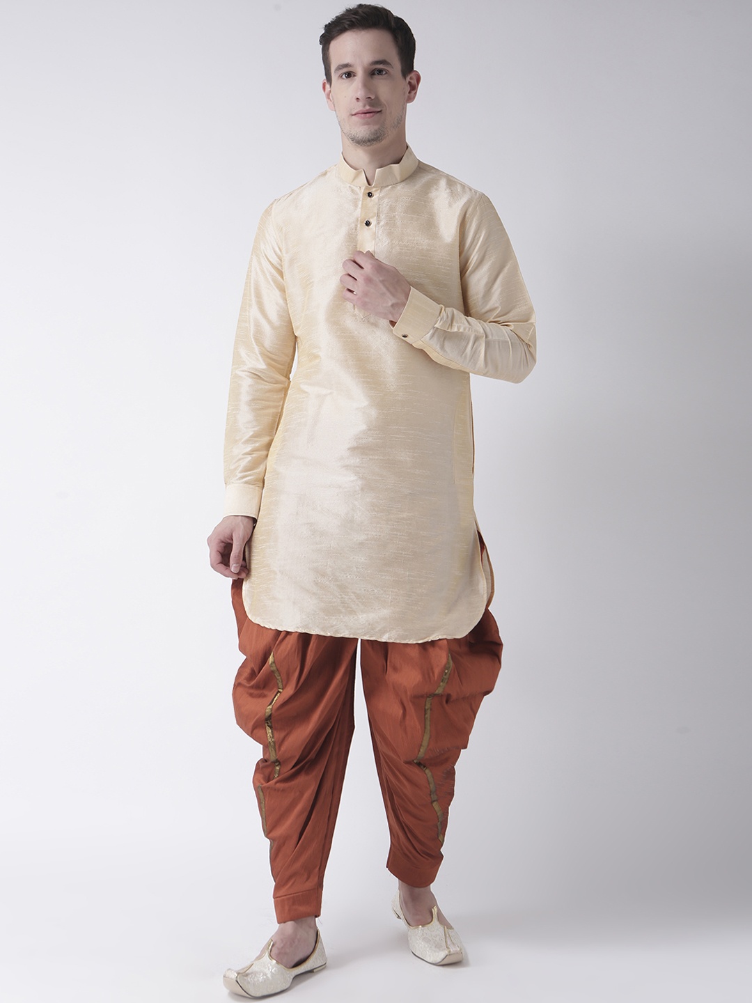 DEYANN Men Beige & Orange Solid Kurta with Patiala