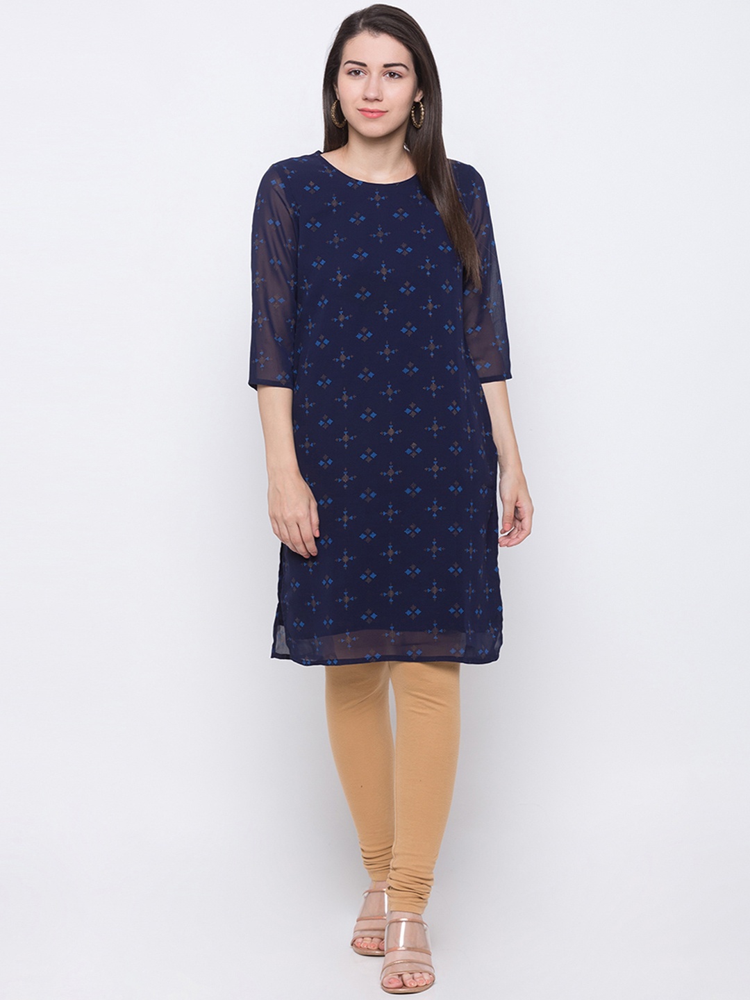 

Globus Women Navy Blue Printed Straight Kurta