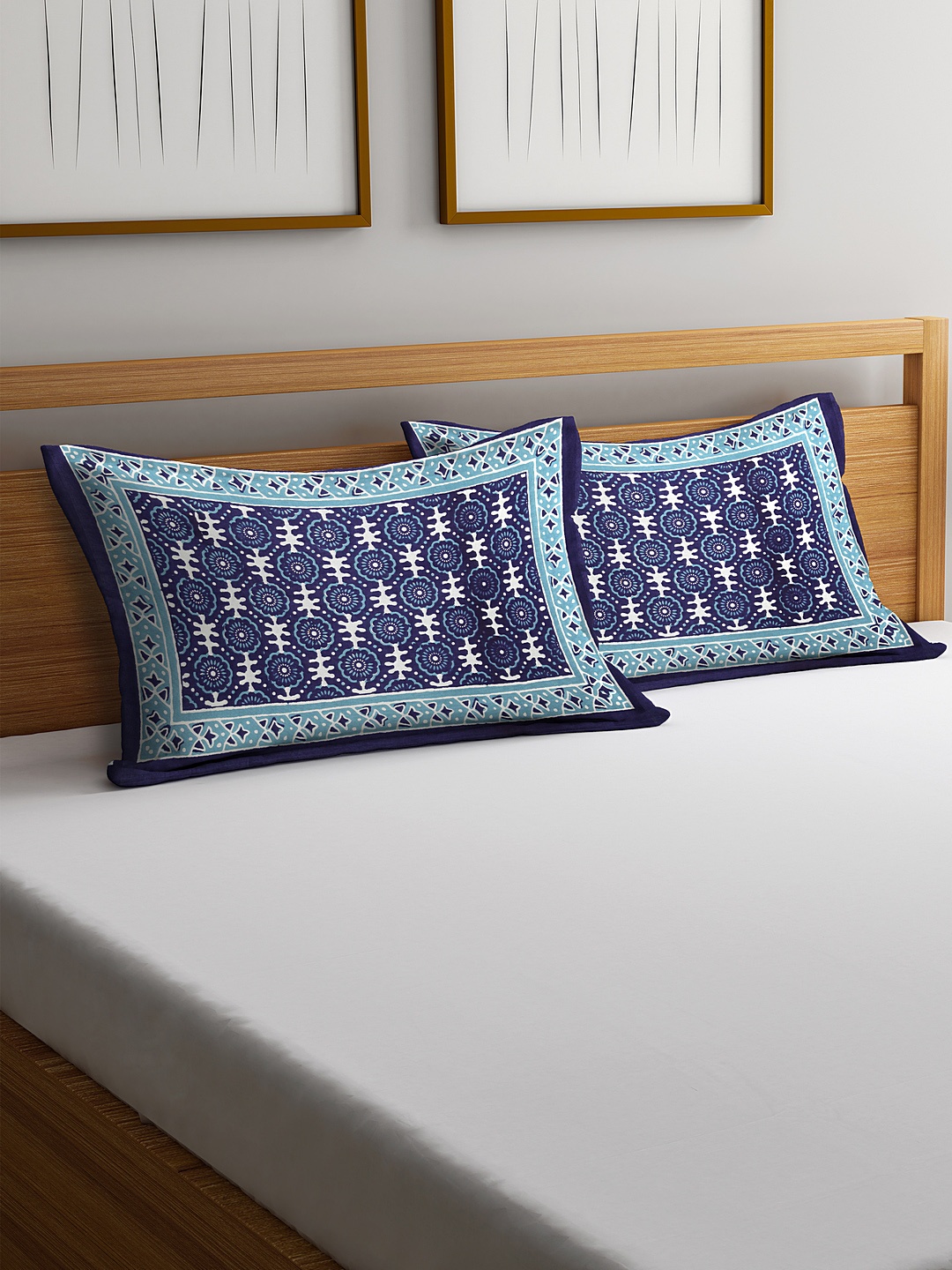 

Rajasthan Decor Set of 2 Blue & White Screen Print Pillow Covers