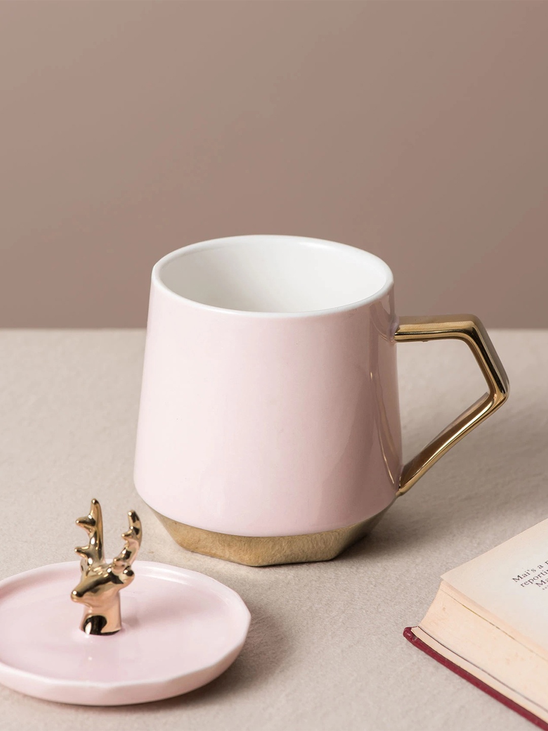 

THEDECORKART Pink Solid Ceramic Mug with a Lid