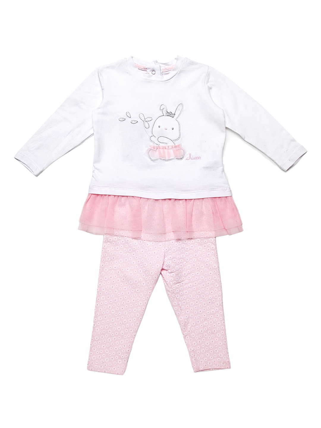 

Chicco Girls White & Pink Printed Top with Leggings