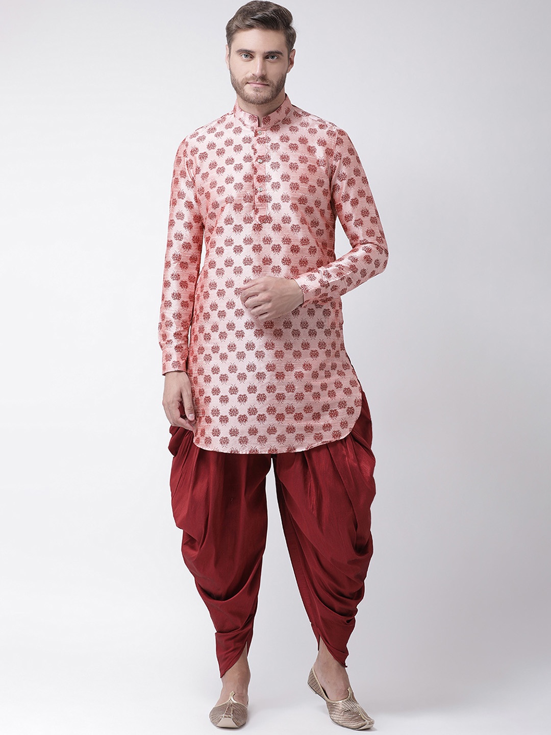 

DEYANN Men Pink & Maroon Printed Kurta with Patiala