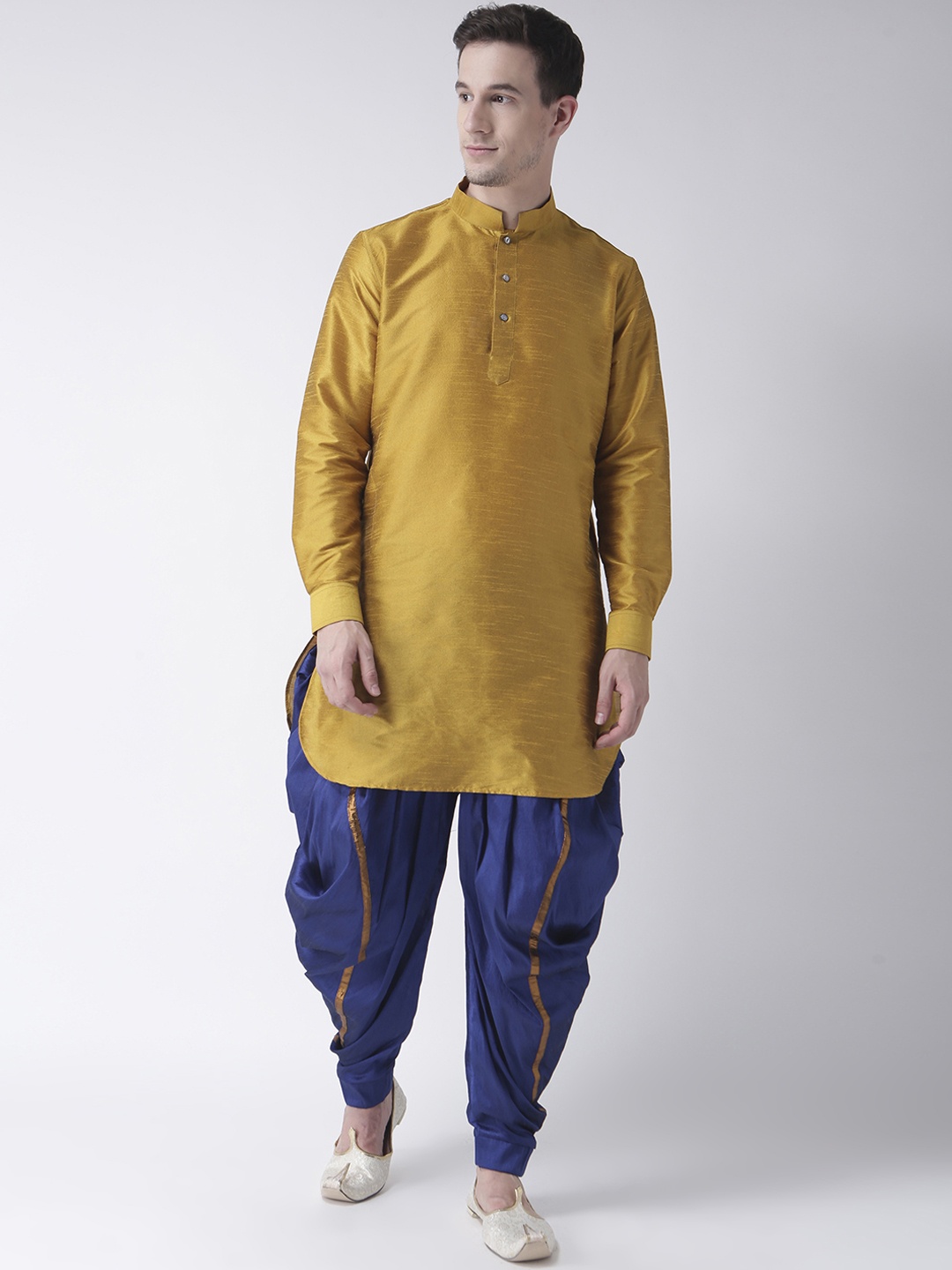 DEYANN Men Yellow & Blue Solid Kurta with Patiala