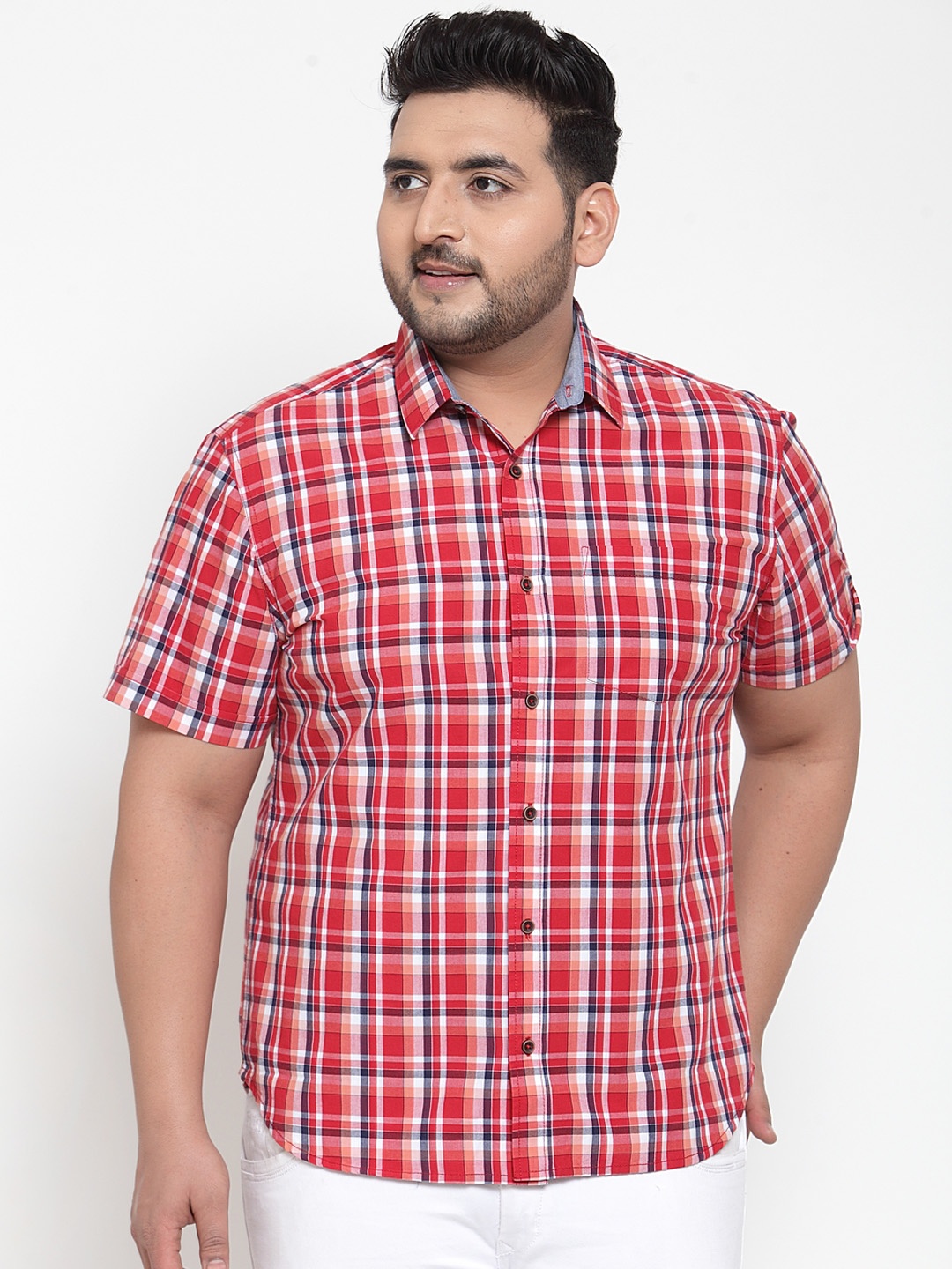 

plusS Men Red & White Regular Fit Checked Casual Shirt