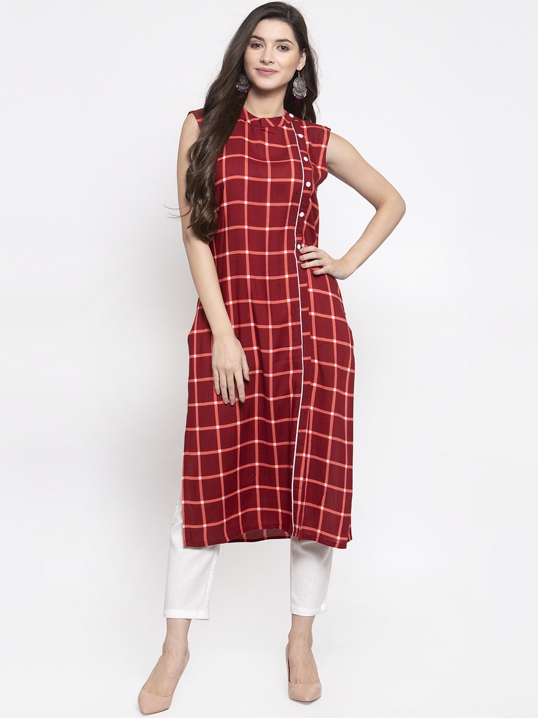 

Indibelle Women Maroon Regular Kurta with Trousers