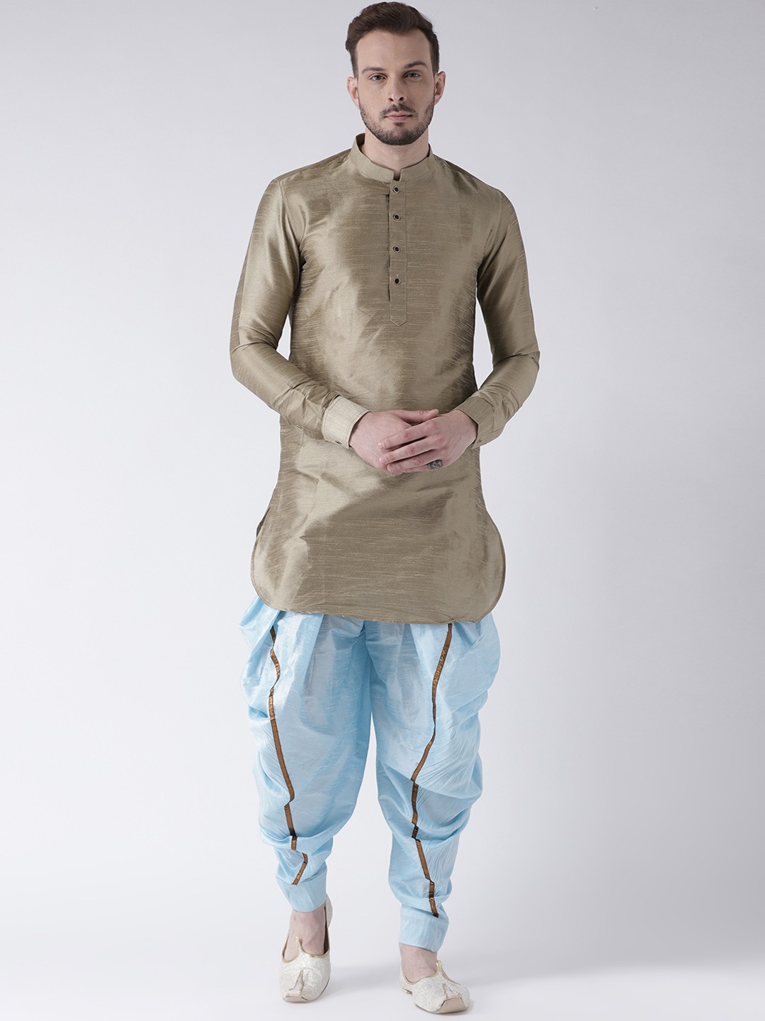 

DEYANN Men Brown & Blue Solid Kurta with Patiala