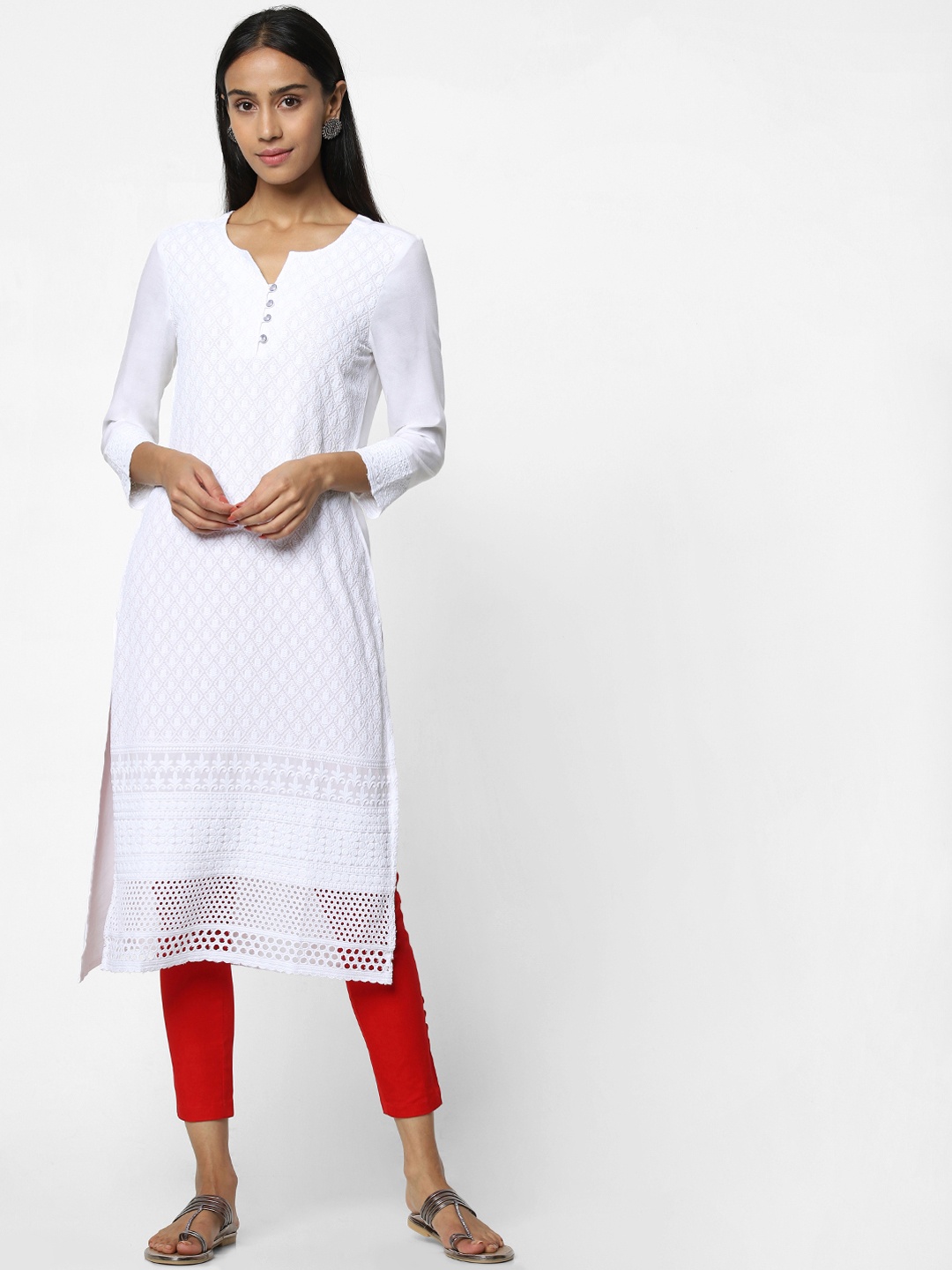 

Naari Women White Embroidered A-Line Kurta