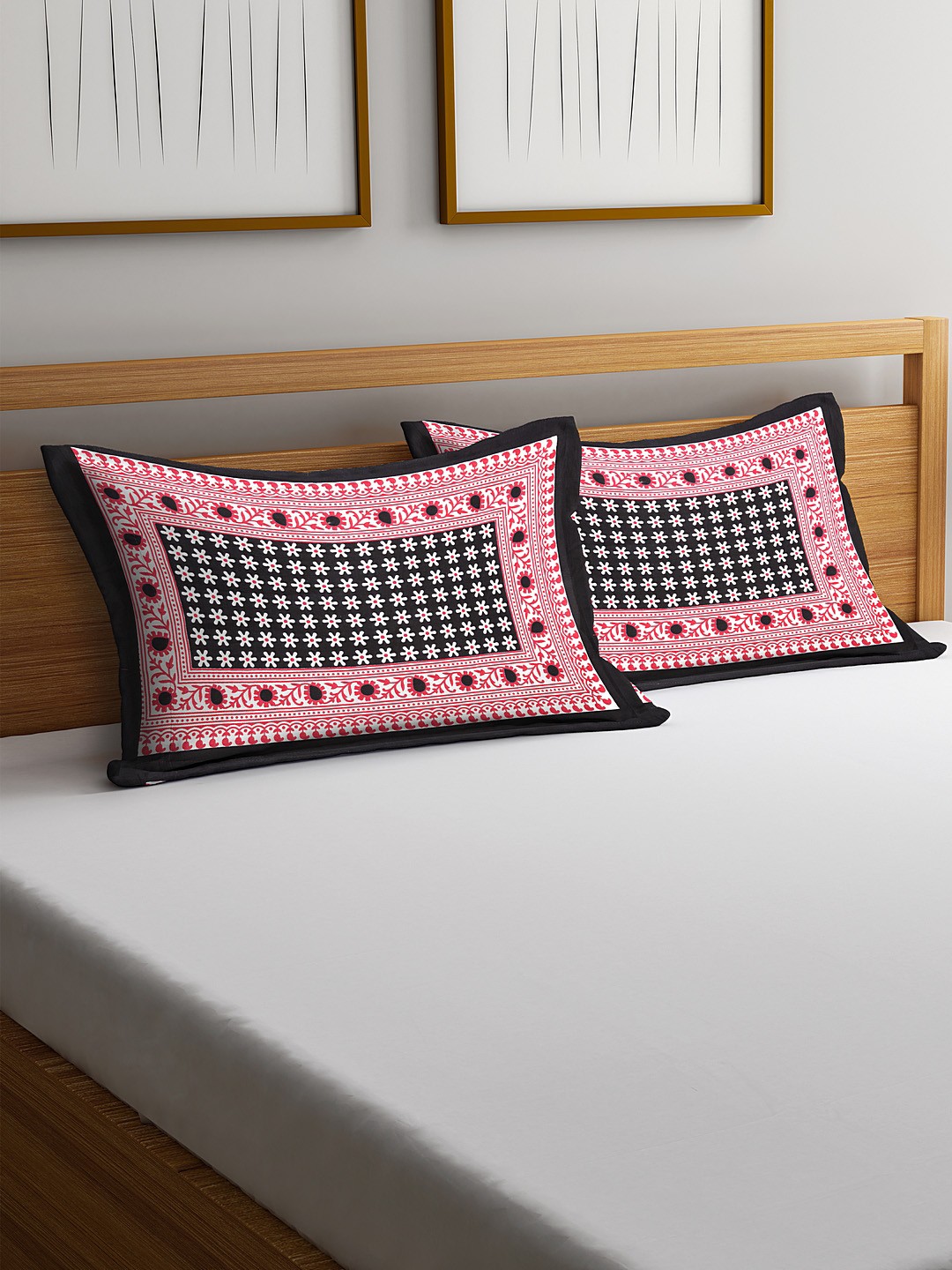 

Rajasthan Decor Set Of 2 Pink & Black Screen Print Pillow Covers