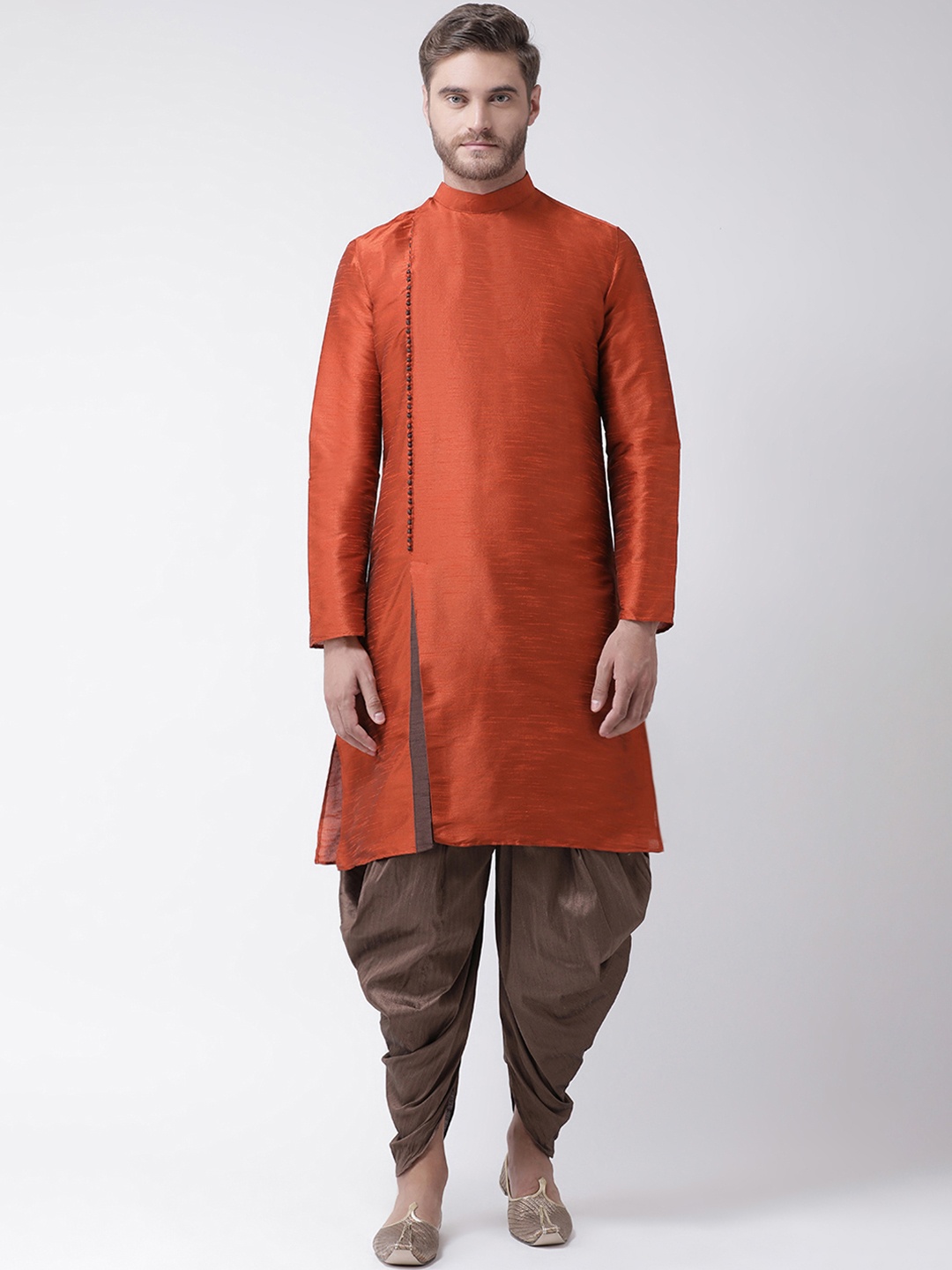 

DEYANN Men Orange & Brown Solid Straight Kurta
