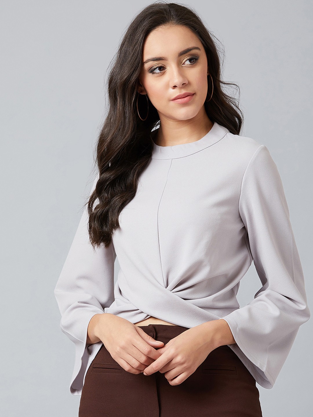 

Athena Women Grey Solid Crop Top