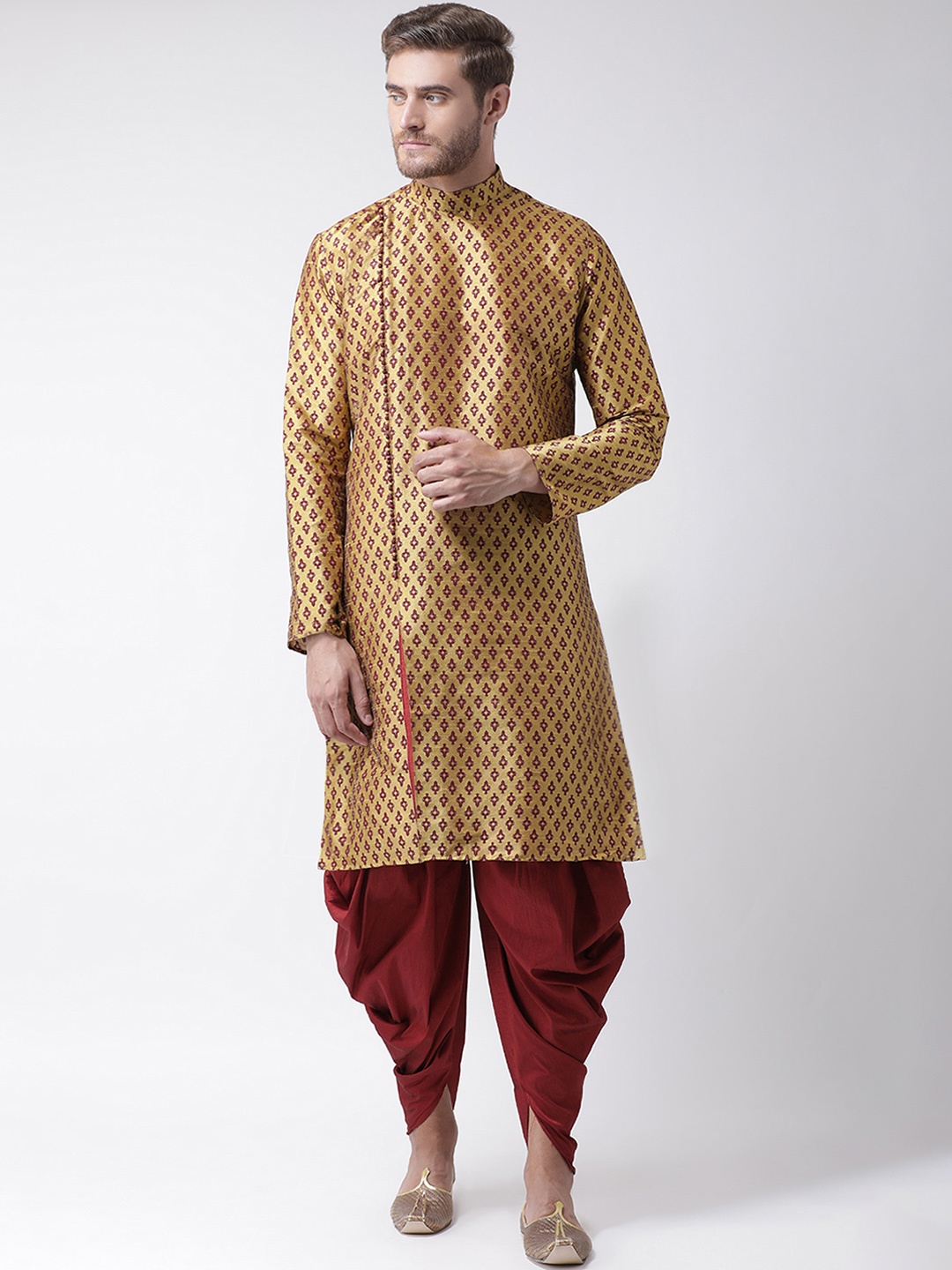

DEYANN Men Brown & Yellow Woven Design Straight Kurta