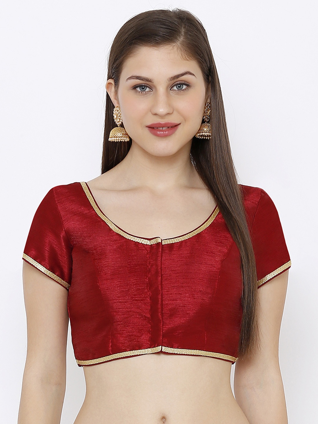 

SALWAR STUDIO Women Maroon Solid Cotton Silk Round Neck Solid Readymade Saree Blouse