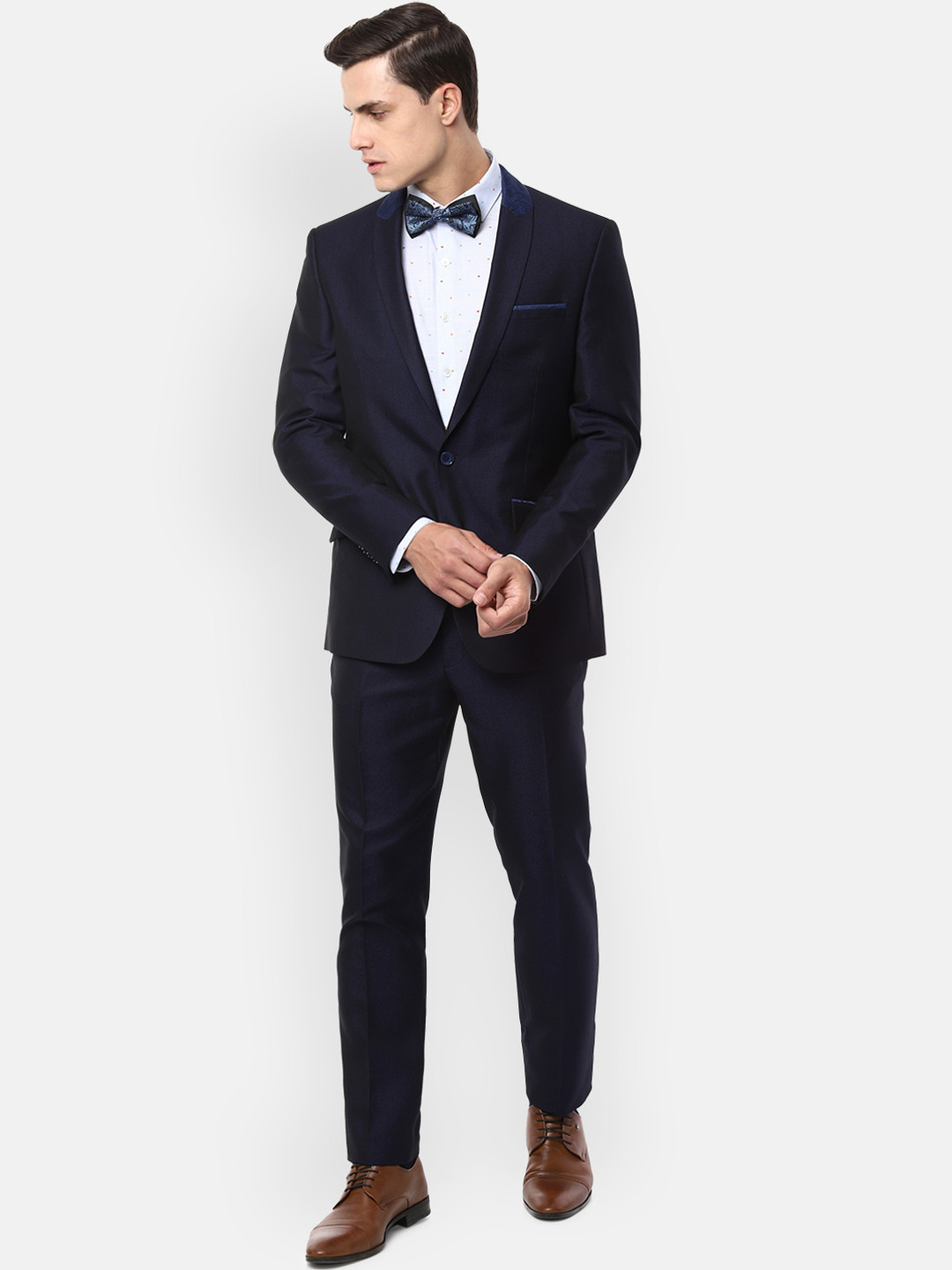 

Van Heusen Men Navy Blue Self Design Slim-Fit Single-Breasted Formal Suit